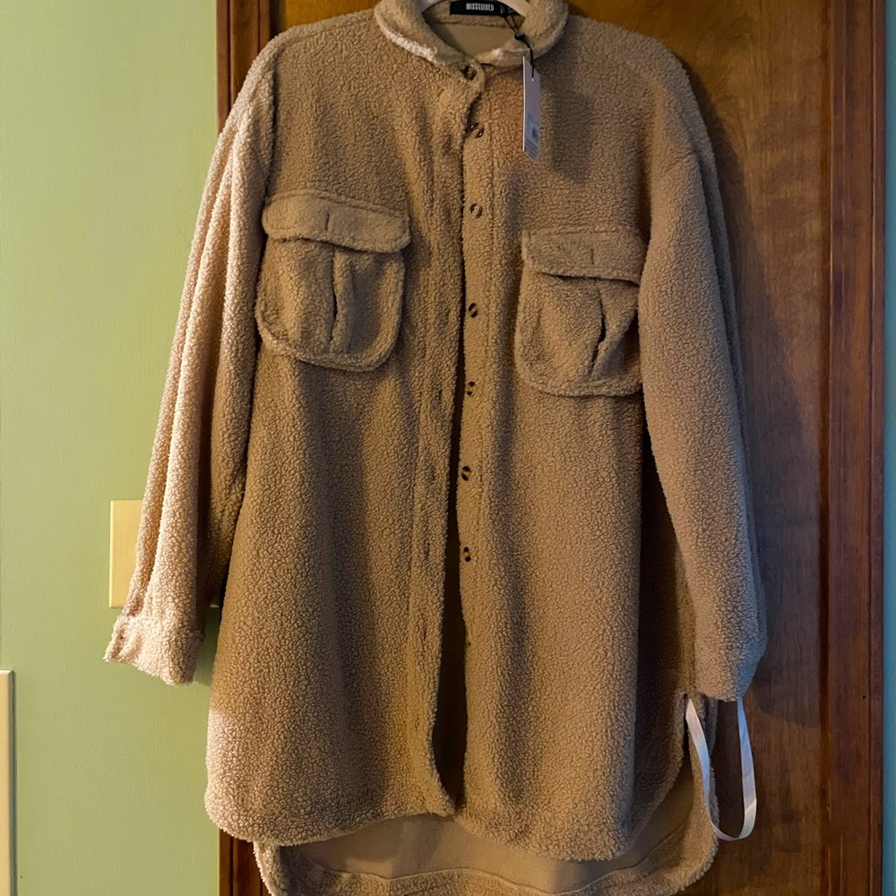 Missguided Fuzzy Shacket Oversized Button Down Shirt
